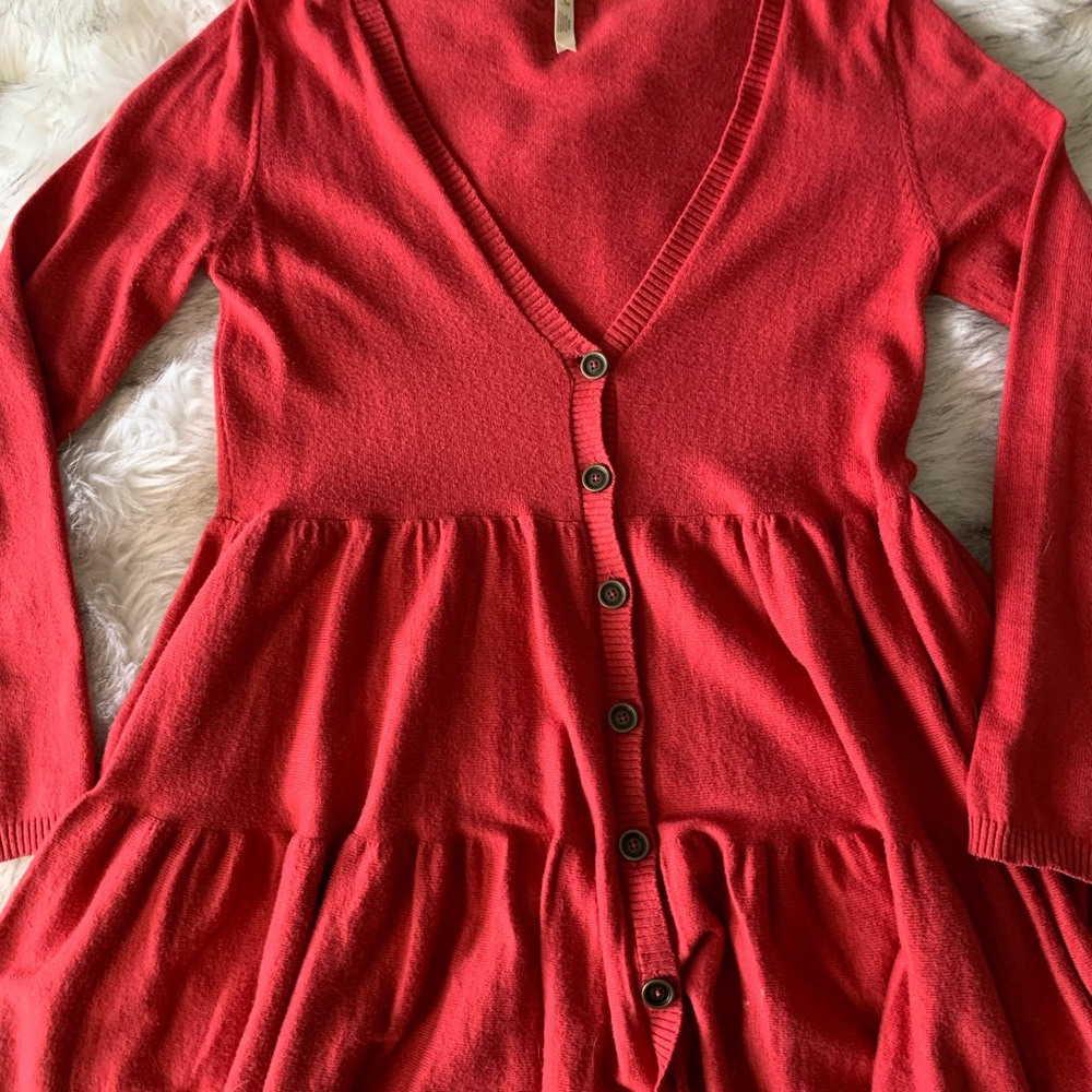 Red soft long cardigan